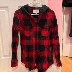 Modern Amusement Red and Black Plaid Button down shirt Hoodie